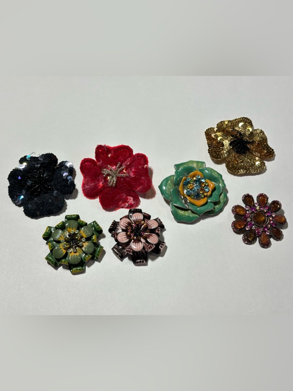 Huge Vintage Flower Floral Sequin Enamel Brooch Set Cottagecore Fairycore Y2K